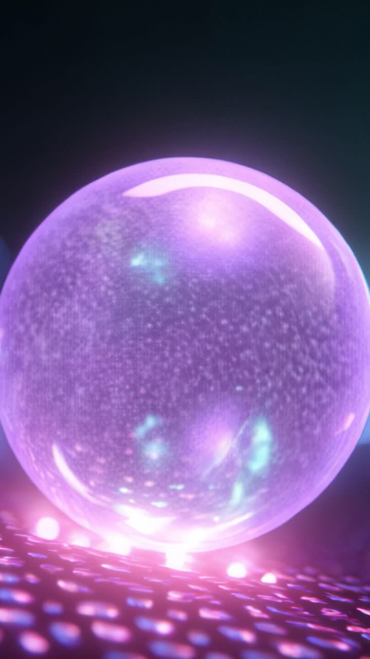 Una sfera illuminata ipnotizzante e vibrante che emette riflessi colorati su una superficie texturizzata, catturando l'essenza della luce e delle tecniche di visualizzazione creative.