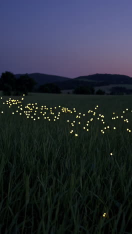 fireflies in a field at twilight