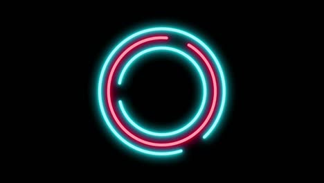 luz de marco de círculo de neón en negro. bar de club nocturno señal de neón parpadeante. animación de movimiento