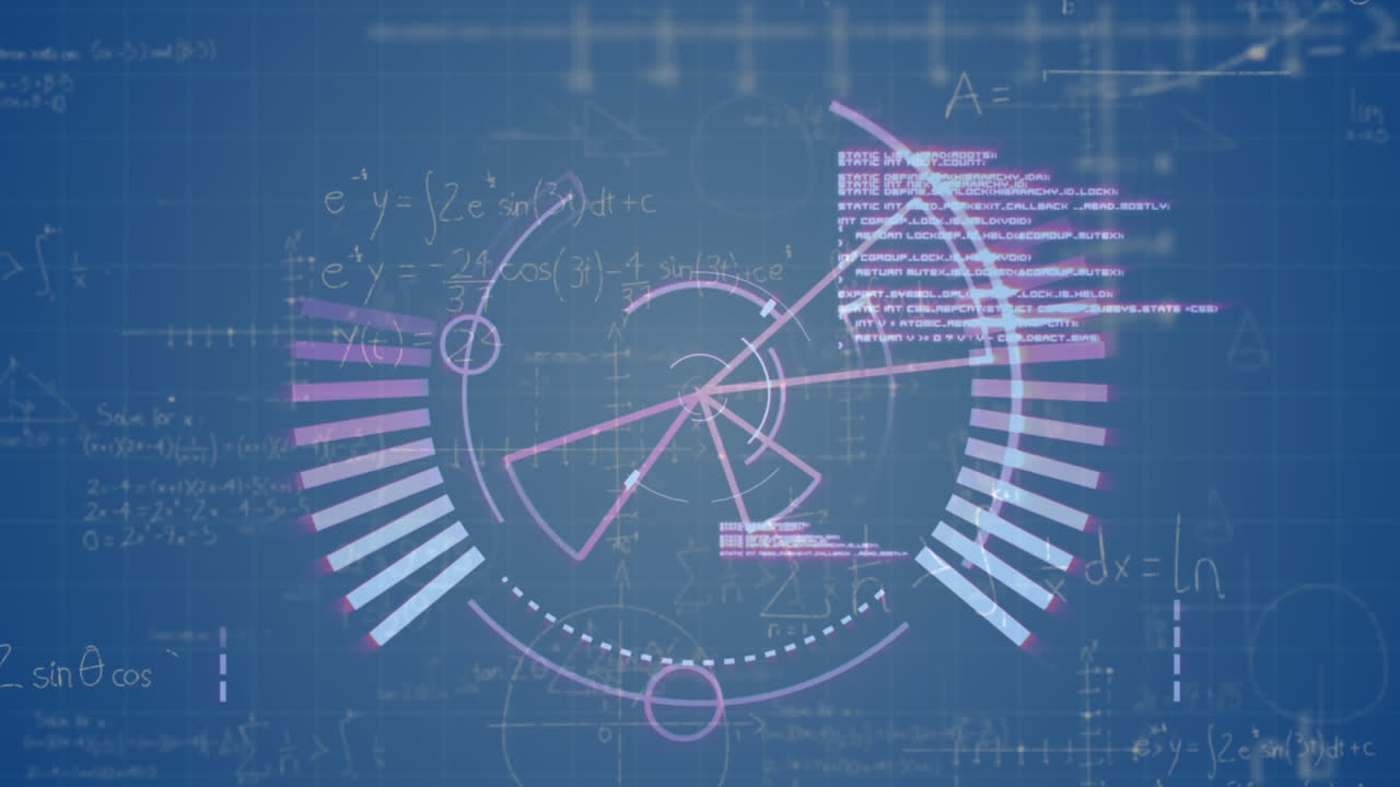 검은색 배경에 스 스캔을 통해 수학적 방정식의 애니메이션