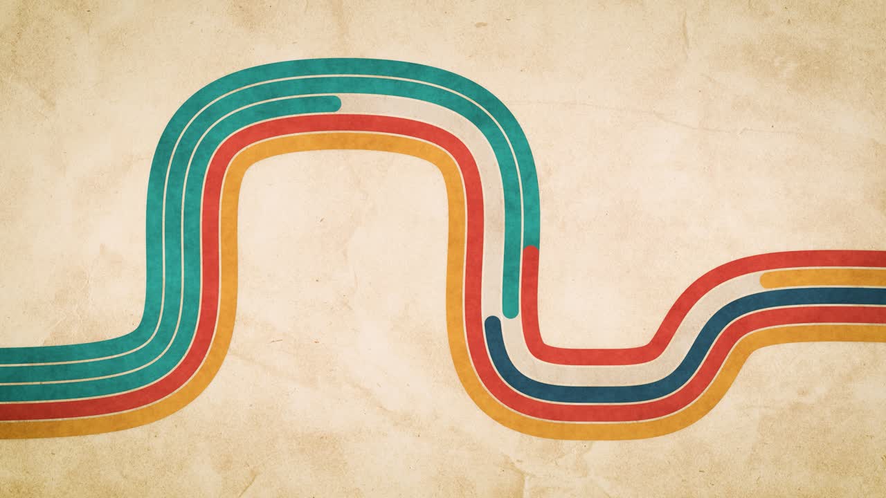 Retro Wavy Colorful Lines Drawing on Vintage Paper Background