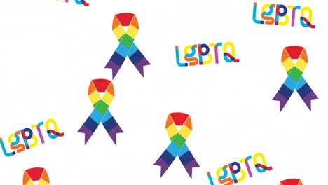 animación de texto lgbtq sobre cintas de arco iris sobre fondo blanco