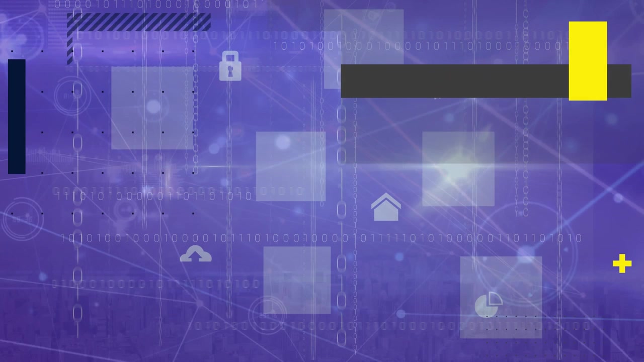 Animation of network of connections with people icons processing buildings