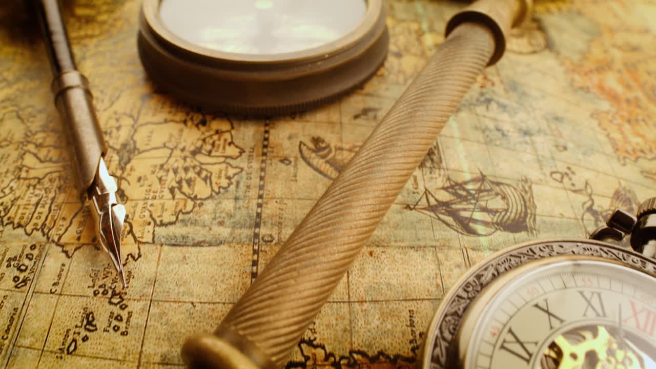 1565년의 오래된 지도에 그려진 빈티지 고정물입니다.