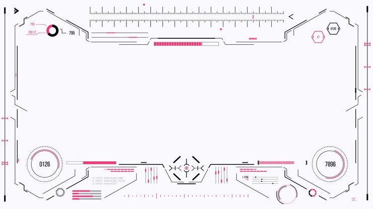 Futuristisk brugergrænseflade med HUD og infografiske elementer.