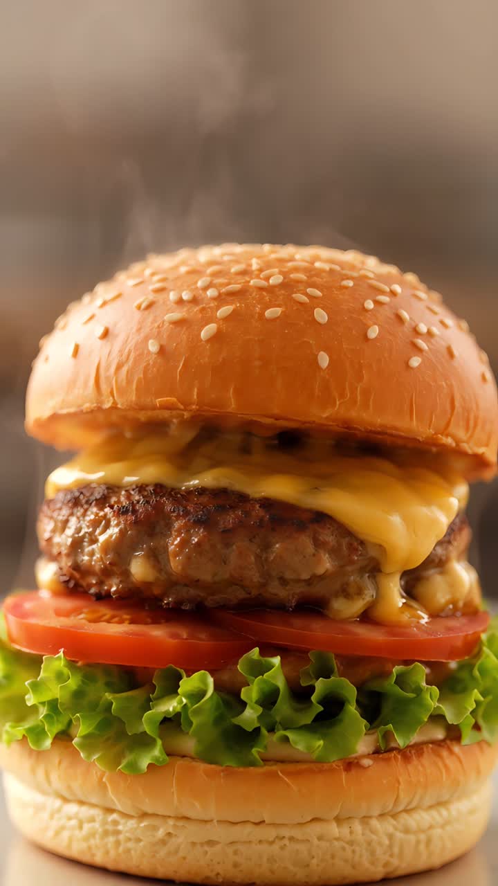 Hamburger Succoso Primo Piano Sfondo Bokeh 4K