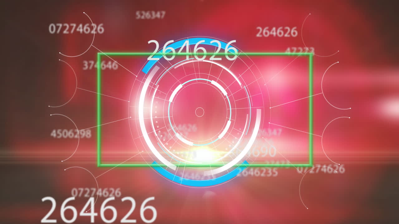 원 위의 녹색 사각형의 애니메이션, 추상적인 배경에 대한 여러 숫자