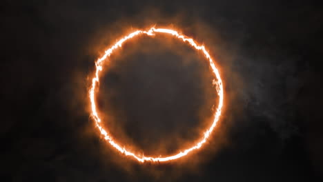 animación de una sombra gris sobre un círculo de fuego sobre fondo negro