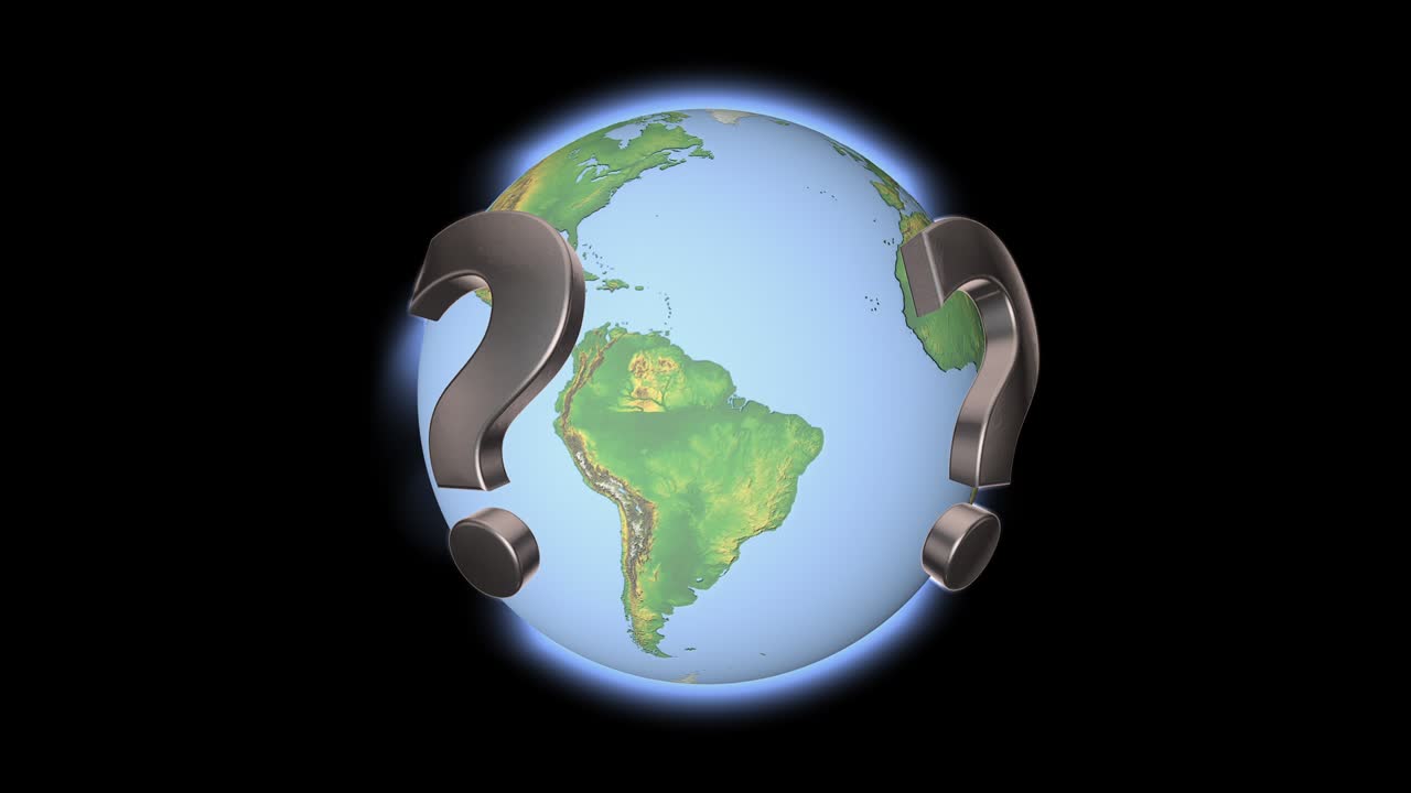 el signo de interrogación gira alrededor del globo.