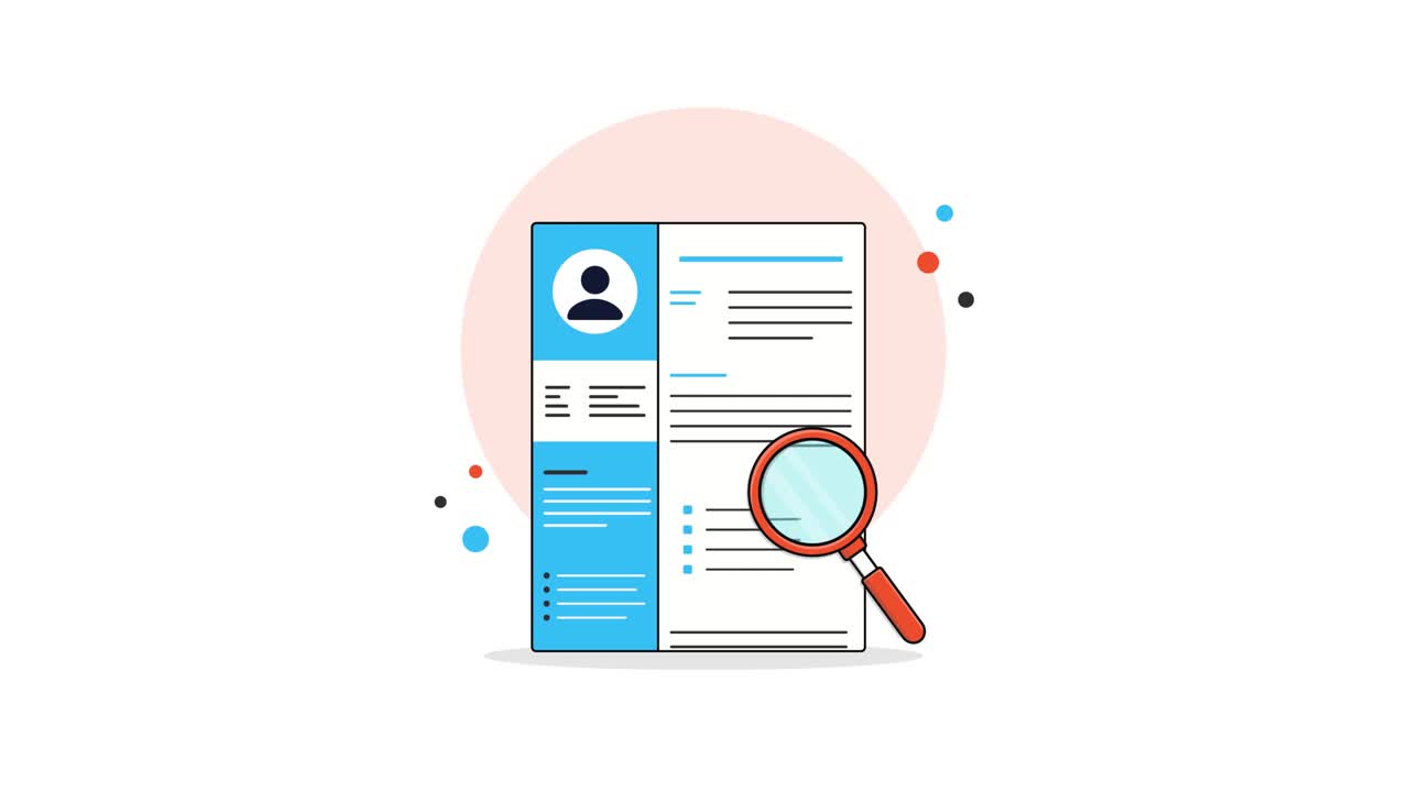 Animated Resume Document Being Reviewed with Magnifying Glass