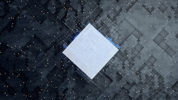 Blocks and circuits, materials science and technology, 3d rendering.