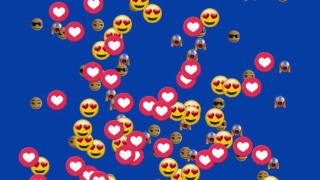 animación de iconos emoji que vuelan sobre un fondo azul