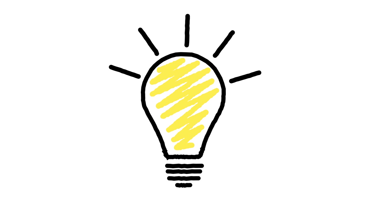Hand drawn animated light bulb invention or idea concept. Animation 4k video