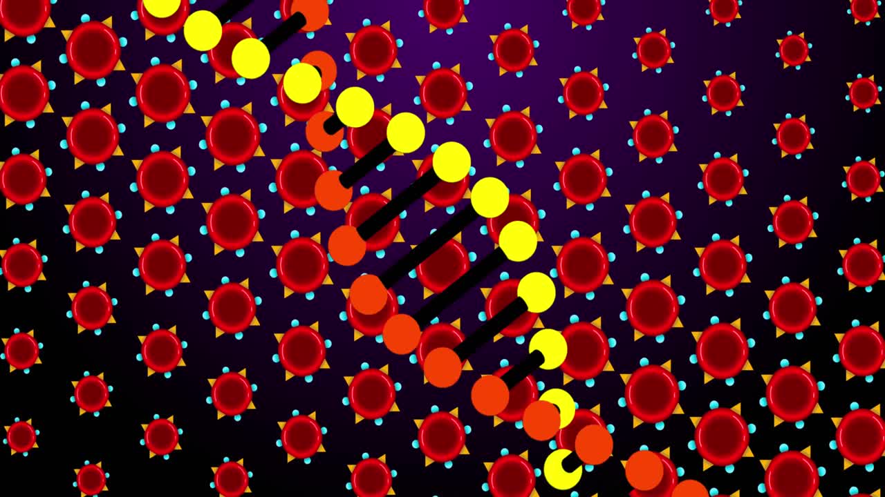 animación del adn sobre los glóbulos rojos en fondo violeta