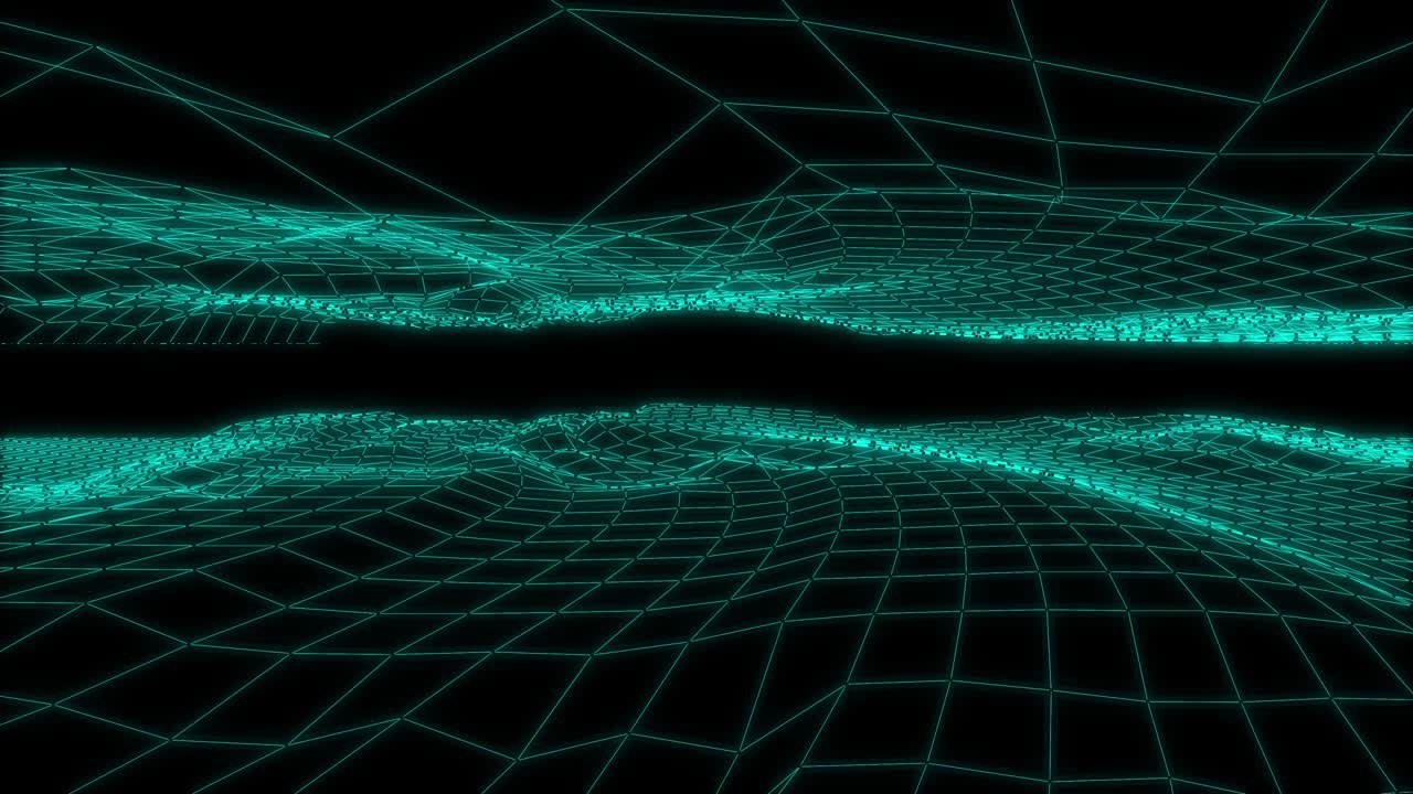 Technology futuristic wireframe landscape moving forward through design element