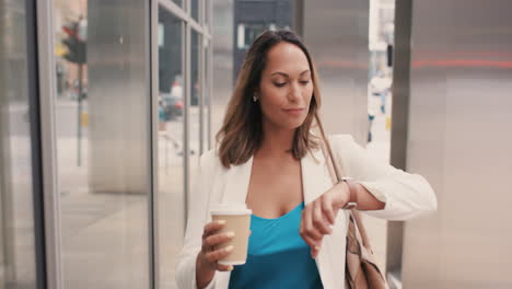 Beautiful-mixed-race-business-woman-walking-through-city