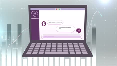 Animation-Der-KI-Datenverarbeitung,-Chat,-Statistiken-Und-Symbole-Auf-Dem-Laptop-Bildschirm