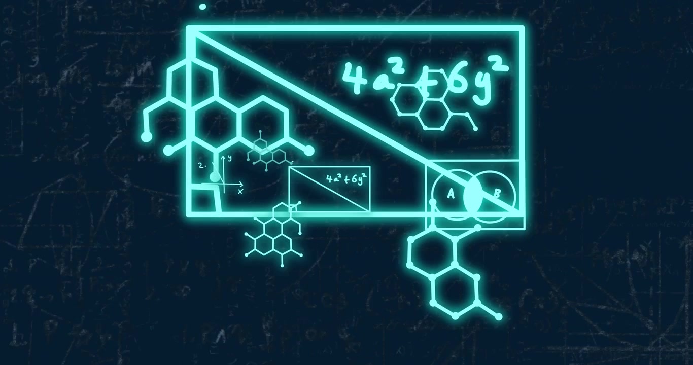 Animation of mathematical equations on black background