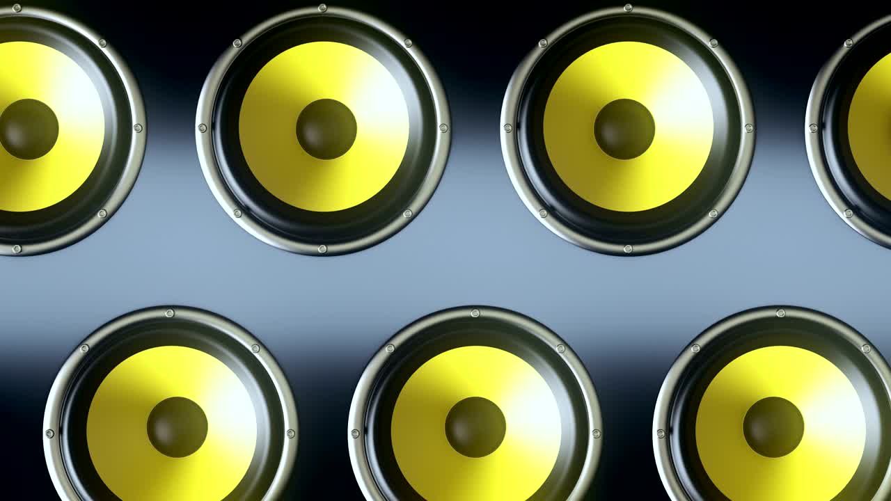 altavoces de audio con membranas amarillas que reproducen música rítmica a una frecuencia de 90 bpm