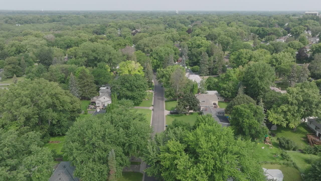 Vista aerea di un lussureggiante quartiere residenziale verde