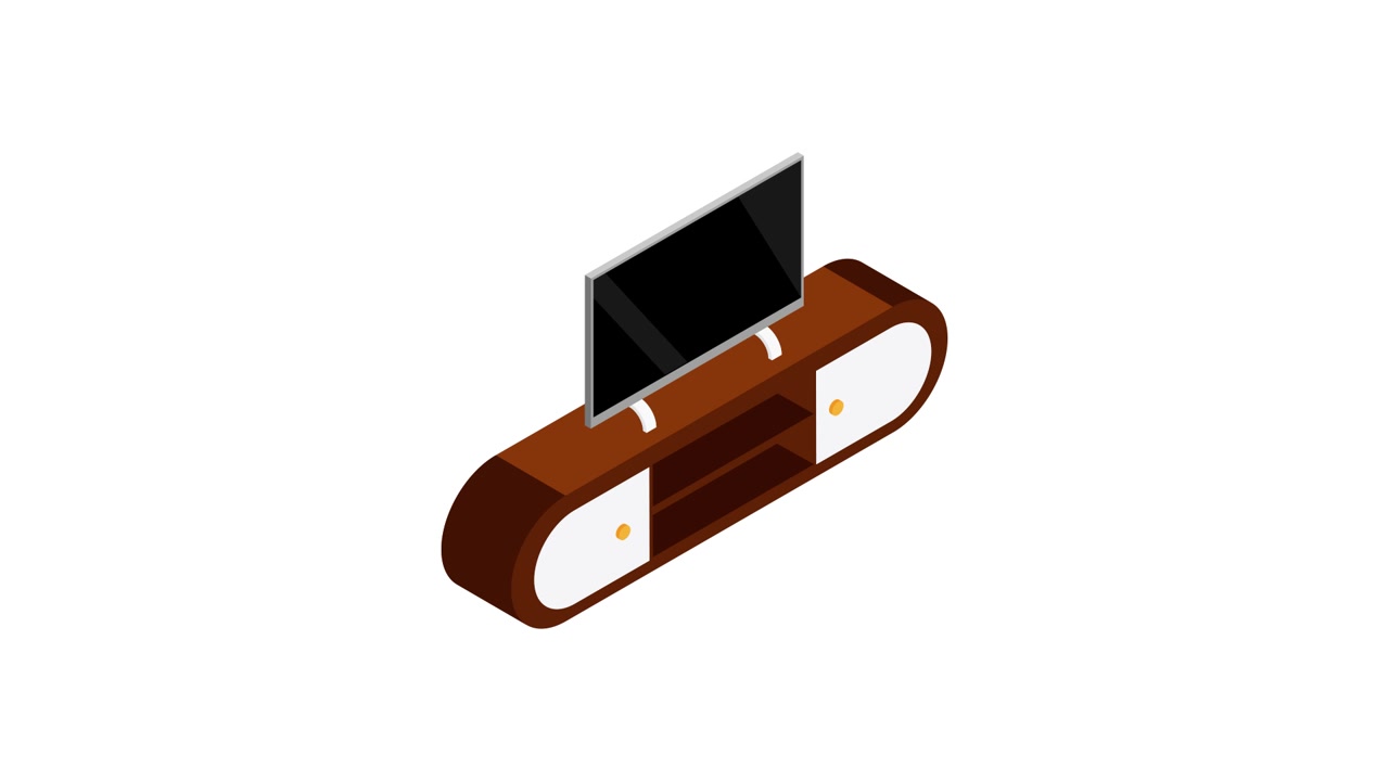 Isometric Animation of a Modern TV Stand with Television