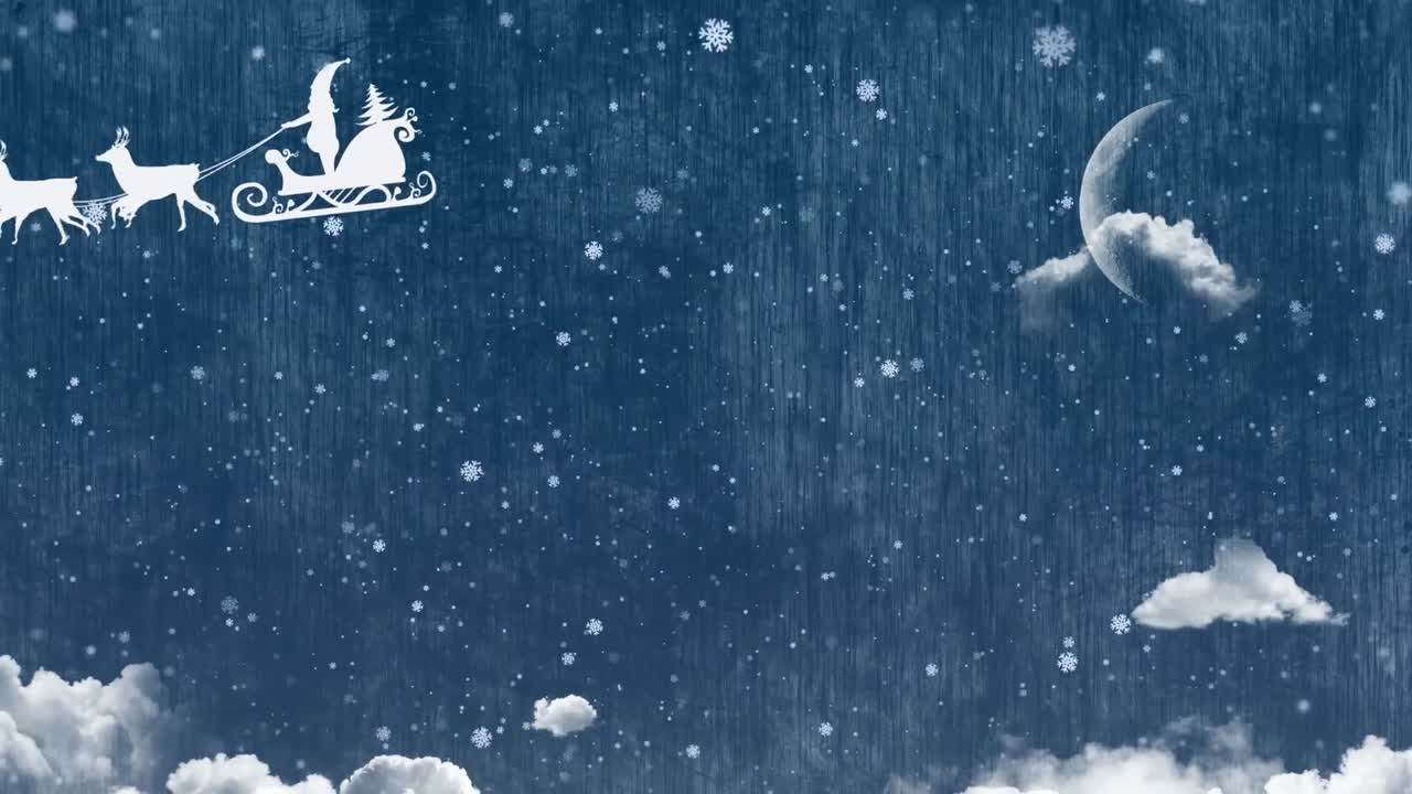 산타클로스가 매를 타고 녹색 스크린 배경에 대와 함께 떨어지는 눈송이와 함께