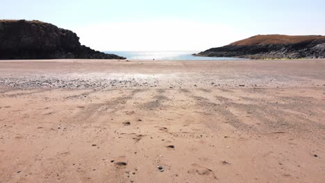 Welsh-Coast-Aerial-View:-Drone-Flight-Over-Beach-Rocks-and-Cliffs