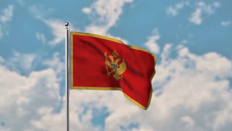 Montenegro-flag-waving-in-the-blue-sky-realistic-4k-Video