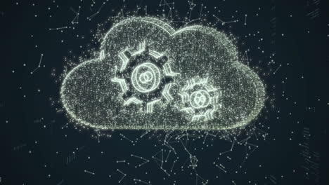 animación del procesamiento de datos digitales en la nube con engranajes