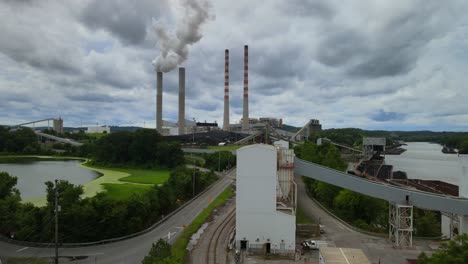 ascending shot of fossil steam plant, located in cumberland city, tennessee