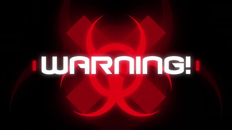Animation of the word Warning written over health hazard sign on black background