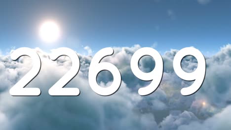 animación de números que crecen sobre las nubes y el cielo