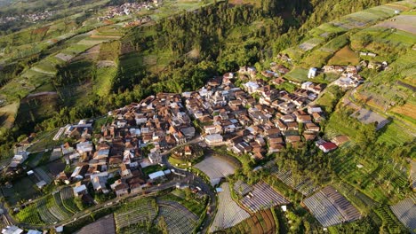 Vista-Aérea-Del-Campo-En-La-Ladera-De-La-Montaña-Sumergida,-Indonesia