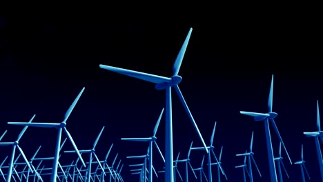 working wind turbines against the night sky with alpha channel. loopable digital 3d animation.