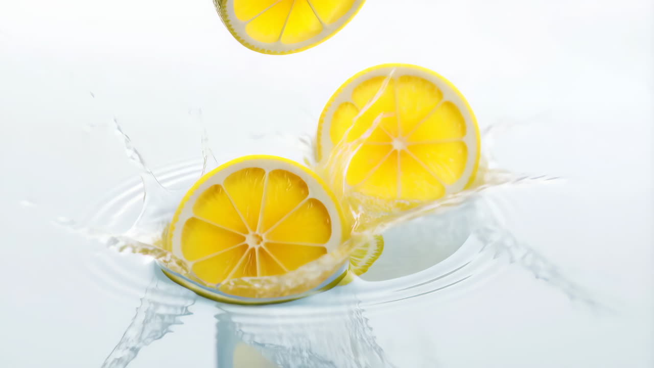 Lemon slices splashing into water
