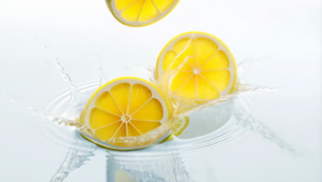 lemon slices splashing into water
