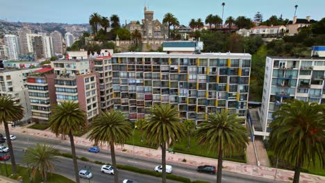 residential buildings at viña del mar town entrance, aerial view chilean travel destination