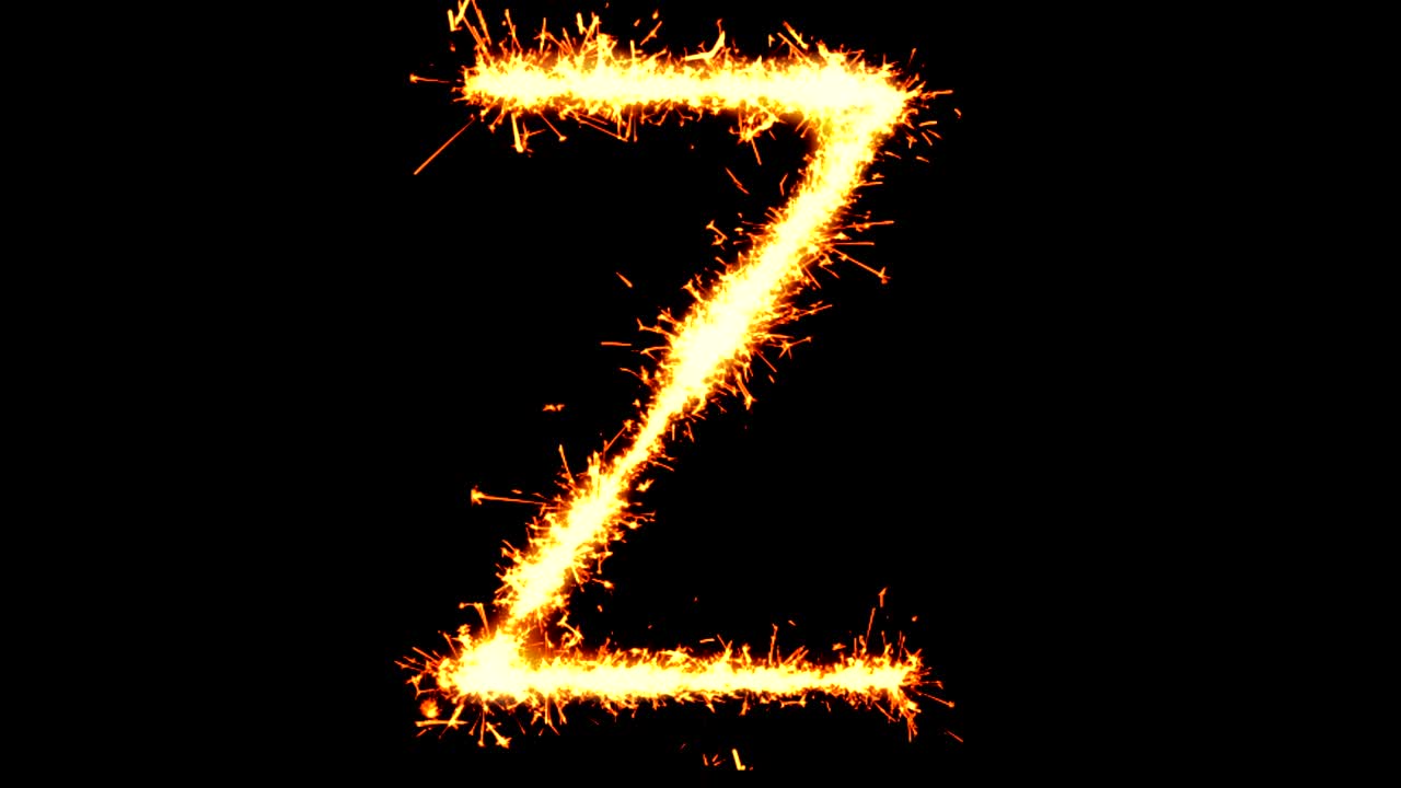 alfabeto z texto chispa chispa chispas fuego de artificio de bucle de animación
