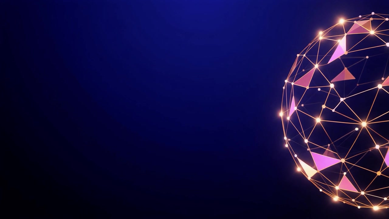 Rete di globo digitale luminoso che ruota su sfondo blu scuro