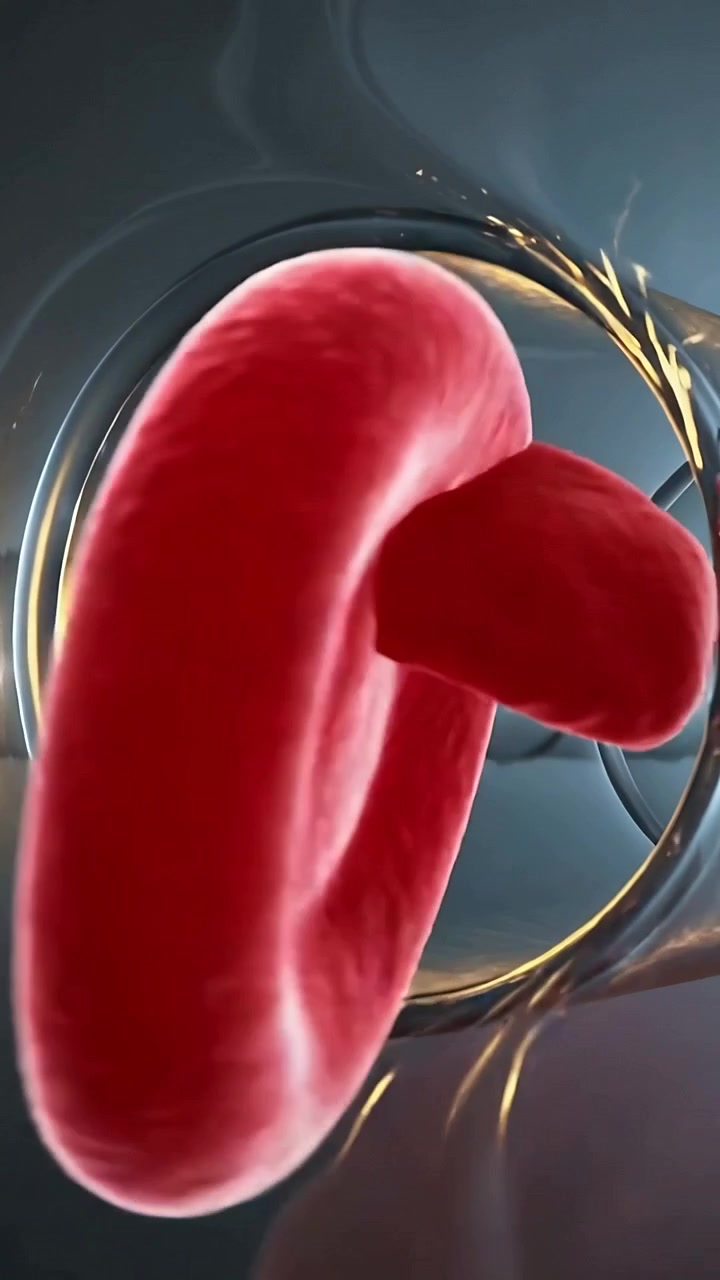 Video verticale: Disco rosso rotante che si inclina attraverso un tubo dopo una panoramica della telecamera, passando un anello, una piccola sfera.