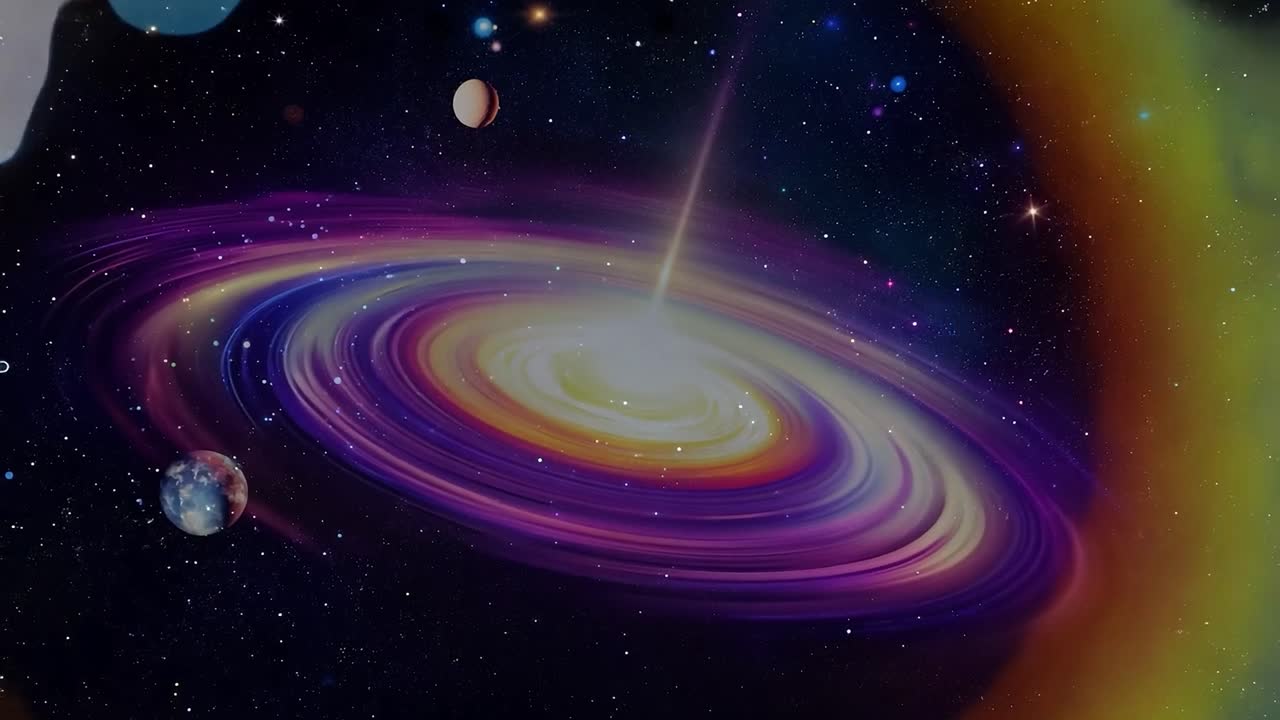 galaxia espiral cósmica con planetas