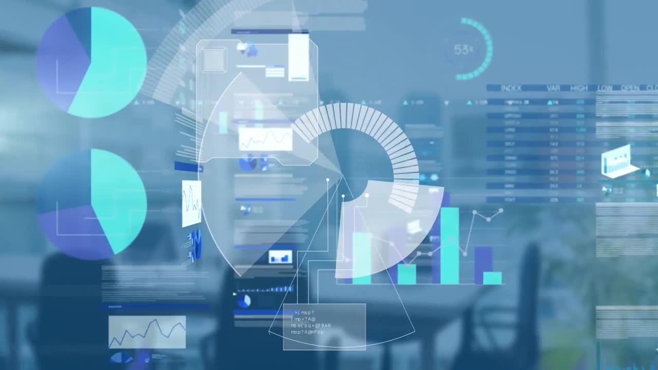 Animation of data processing in blue background