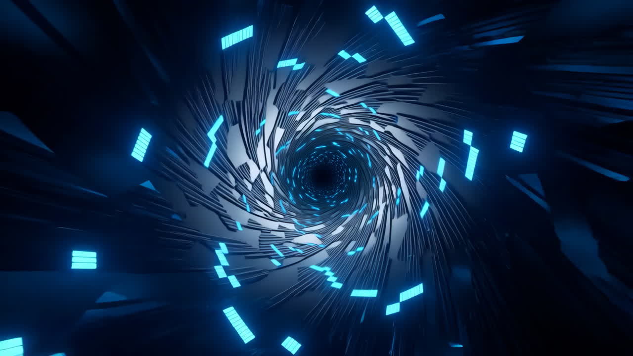 Futuristic Neon Blue Spiral Tunnel