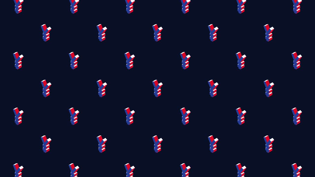 일본 엔 이소메트릭 기호: 어두운 배경에 애니메이션 패턴, 원활한 루프 애니메이션 그래픽