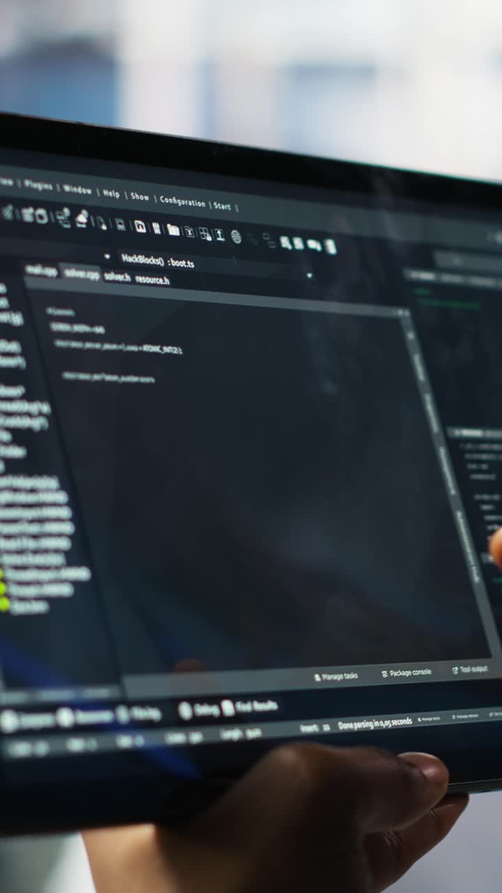 Vertical Video Close Up Of Data Center Software Developer Checking Code On Tablet
