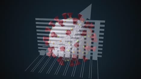 Digitale-Animation-Mehrerer-Covid-19-Zellen-Vor-Statistischer-Datenverarbeitung-Auf-Schwarzem-Hintergrund