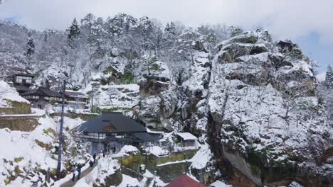 yamadera mountain temple complex, snow in yamagata prefecture japan