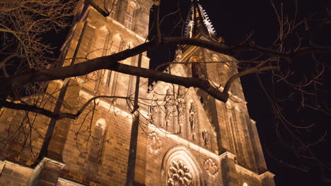 illuminated st peter and paul church at night,vysehrad,prague,czechia