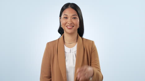 face, ok sign and woman with a smile