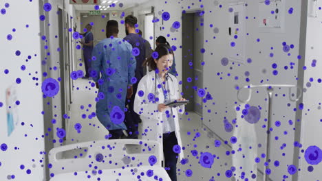 animación de puntos sobre diversos médicos en el hospital.